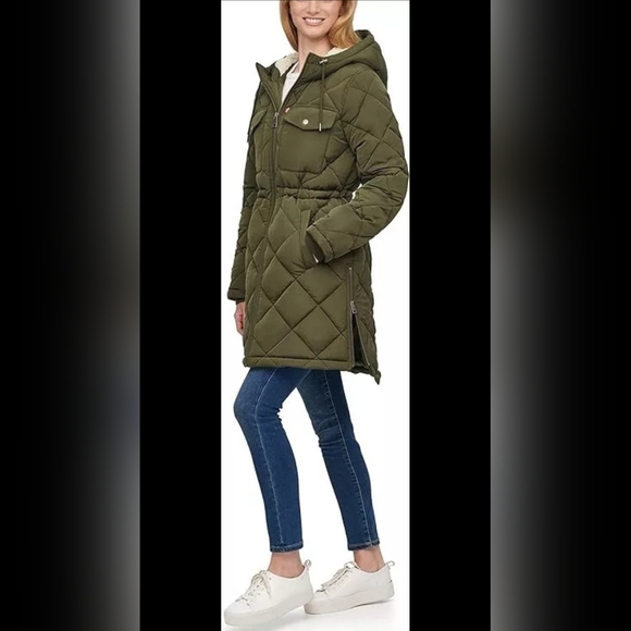 NWT Levi's Women's Sherpa Lined Long Hooded Parka Green Size M - Picture 3 of 6